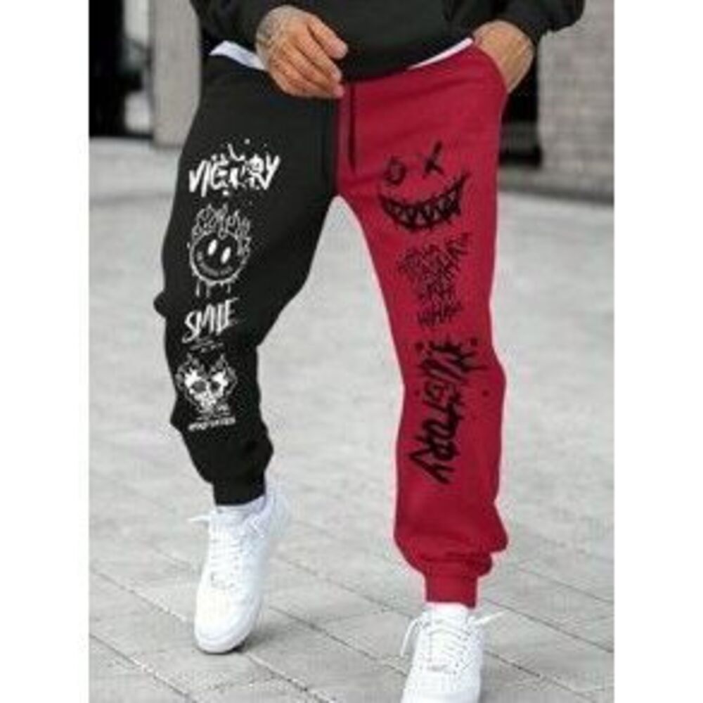 Manfinity LEGND Men Cartoon & Letter Graphic Two Tone Drawstring Waist Sweatpan…